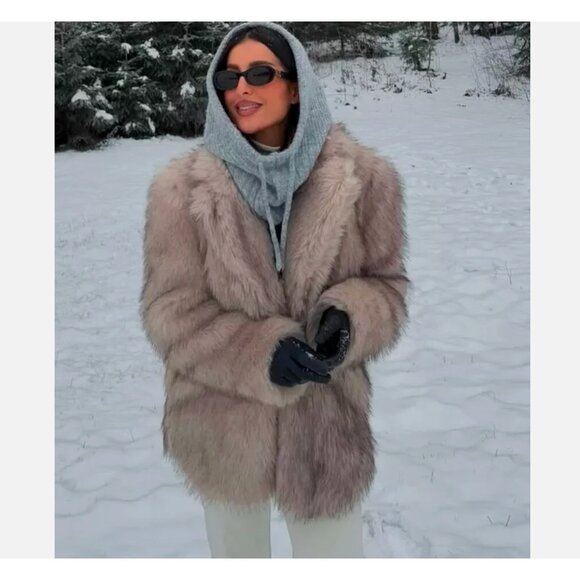 ZARA FAUX FUR COAT LAPEL COLLAR POCKETS ECRU brown Ombre  M 9941/870 - Picture 7 of 11